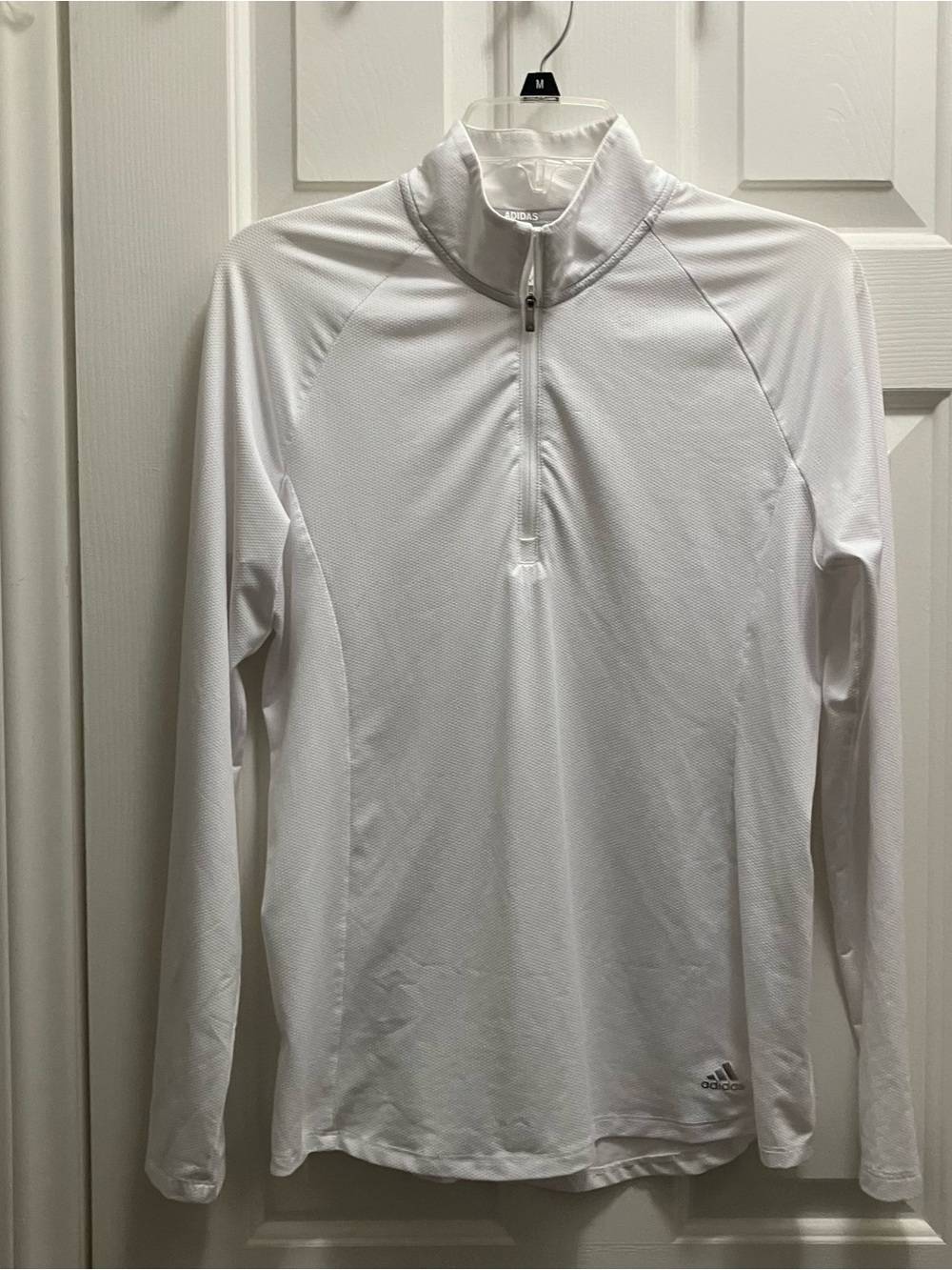 ADIDAS Golf WHITE Zip Neck Mesh Long Sleeve GOLF SHIRT Womens Size M Vented
